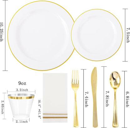 SUT 175 PCS Plastic Plates,Plates Disposable Heavy Duty for 25 Guests, Disposable Plates for Party, Plastic Disponsable plates including Party plates and Cups and Napkins Sets