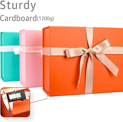 LIFELUM Christmas Gift Boxes 13.85 x 8.35 x 4.45 inch 5 Pack Gift Boxes with Lids Contains Card, Ribbon, Shredded Paper Filler (Orange)