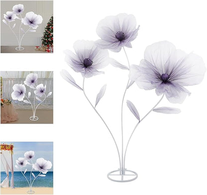 Large Giant Flowers Wedding, 3-Head Fake Flowers with Standing Stems and Base, 5.6 Ft Tall Artificial Silk Flower Large Fake Flower, Wedding Reception Banquet Background Home Decor (Purple)