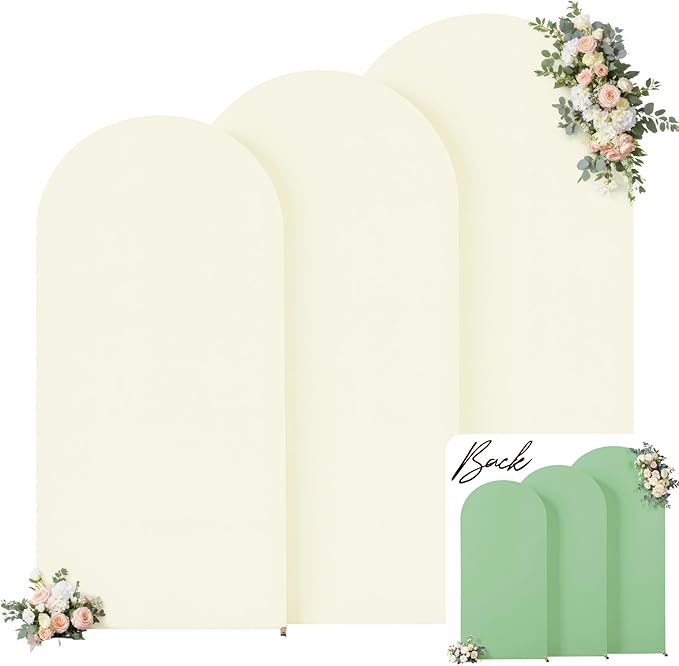 Sage Green Beige Arch Backdrop Cover 8FT 7.2FT 6.6FT Wedding Arch Covers Set of 3 Spandex Fitted Fabric Backdrops Double-Color Arch Covers Stretchy Backdrop for Party Baby Shower Birthday Decoration