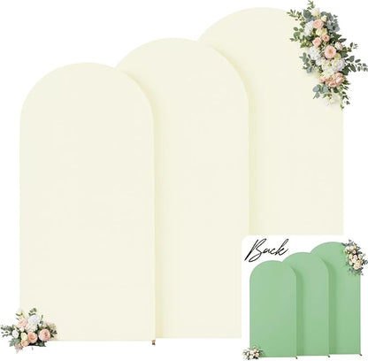 Sage Green Beige Arch Backdrop Cover 7.2FT 6.6FT 6FT Wedding Arch Covers Set of 3 Spandex Fitted Fabric Backdrops Double-Color Arch Covers Stretchy Backdrop for Party Baby Shower Birthday Decoration