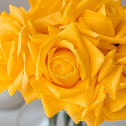 Artificial Roses Single Stem 10pcs Fake Silk Flower Arrangement Bouquet Real Touch for Home Party Wedding Decoration(Orange Yellow)