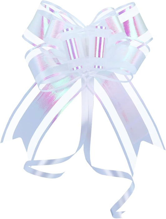 Pull Bows for Gift Wrapping, Large Iridescent White Gifts Bow for Presents Package, Baskets, Christmas, Wedding, and Party Decor(6 inches, 10 PCS)