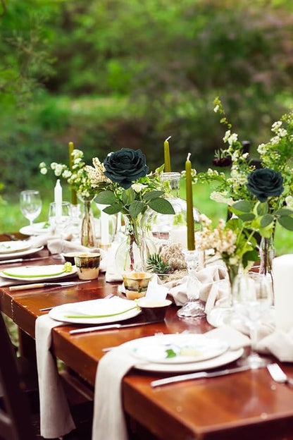 12pcs Artificial Rose Flower Dark Green Rose Emerald Green Flower with Long Stem Silk Roses Bouquet for Wedding Bridal Shower Party Home Decoration