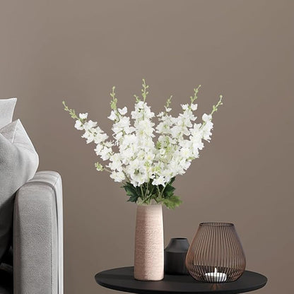White Delphinium Artificial Flowers,8PCS Long Stem Silk Larkspur Flowers 33.5'' Faux Delphinium Stems for Tall Vase Home Wedding Table Decor(White)