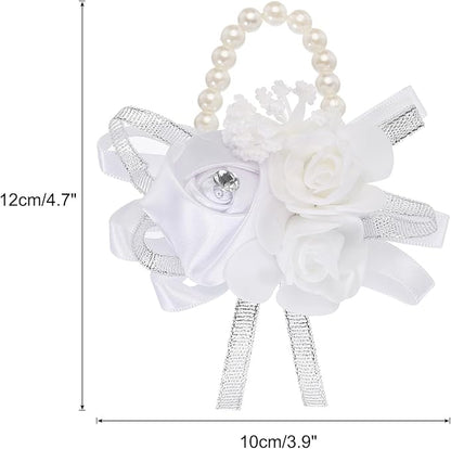 MECCANIXITY Wrist Corsage Artificial Flower Bracelets Rose Wrist Bride Groom Decorative for Wedding Ceremony Prom Party Anniversary White