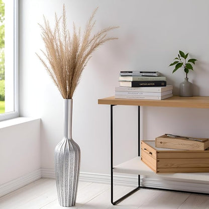 Elegant Silver Floor Vase - 23.62 Inch Tall Decorative Vase for Dried Flowers & Home Décor, Resin Tall Floor Vase, Silver Vases