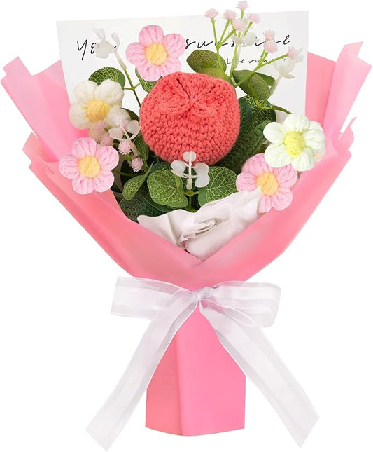 Crochet Flowers Bouquet Crochet Tulip Flower Pink Crochet Knitted Flowers for Teacher's Day Mother's Day Valentine's Day Birthday Home Decor(Medium-Pink Tulip)