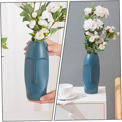 STOBAZA Abstract Navy Blue Plastic Vase Stylish Home Ornament Lightweight Decorative Container for Dried Flowers Smooth Mouth Desktop Flower Arrangement Centerpiece for Office and Living
