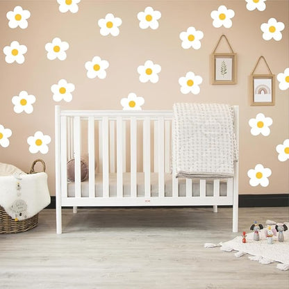 Daisy Flowers Wall Stickers – 180 Pcs Peel & Stick Removable Waterproof Vinyl Floral Wall Art Decals for Bedroom, Nursery & Living Room | A Simple Peel Creates a Breezy Spring Retreat (White)