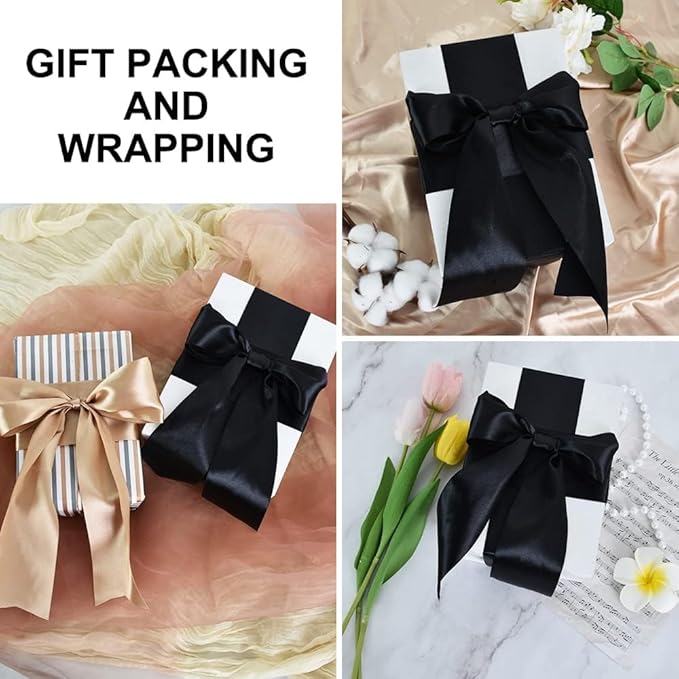 TONIFUL Black Satin Ribbon 3 Inch X 25yds Solid Silk Ribbons for Gift Wrapping, Craft, Floral Bouquets, Valentine's Day Christmas Gift Wrapping, Party Wedding Decoration,Halloween
