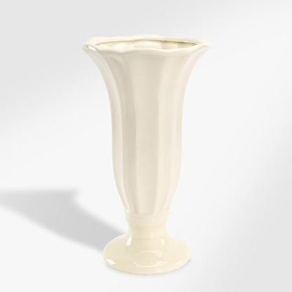 10 Inch Minimalist Fluted Ceramic Vase for Flowers, Farmhouse Cream White Flower Vase with Pedestal Base, Tall Decorative Vases for Home Decor, Living Room, Dining Table, Centerpiece, Wedding
