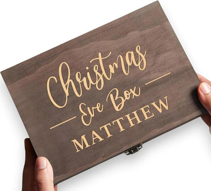 Personalized Christmas Eve Box Custom Engraved Wooden Memory Box – Rustic Christmas Gift, Traditional Santa Xmas Gift Box for Kids, Family & Friends – Holiday Keepsake Memento Box Gifts for Him Her