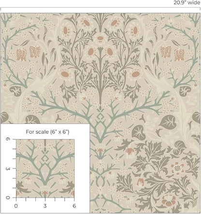 NextWall Seabrook Designs Victorian Garden Floral Vintage Prepasted Wallpaper (Lunar Rock & Clay)