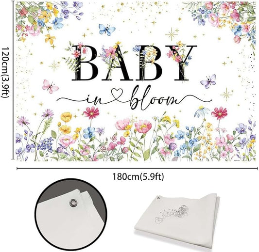 Boho Wildflower Baby Shower Backdrop Baby in Bloom Background Butterfly Flower A Little Wildflower is on The Way Decorations Girls Floral Baby Shower Banner with Copper Grommets