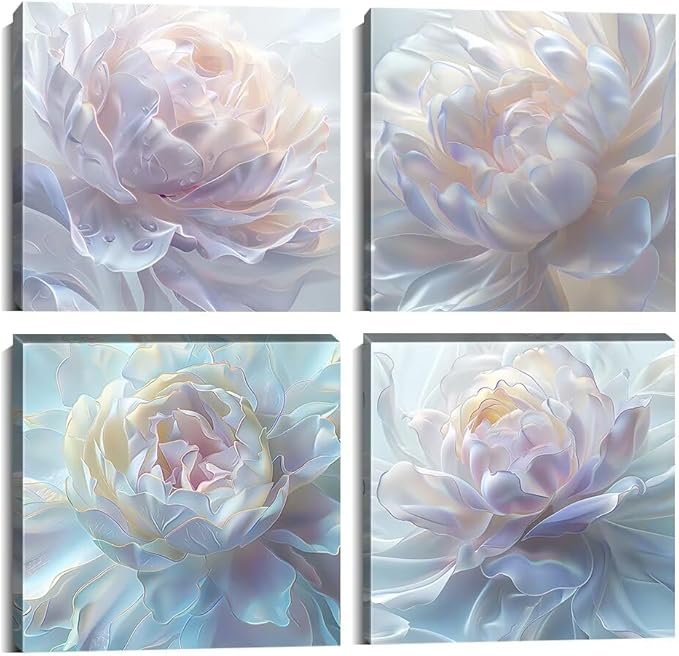 White Flower Canvas Wall Art Floral Pictures Prints Abstract Flower Wall Decor for Living Room Bedroom Bathroom Office Home Decorations Framed Artwork Ready to Hang (20''W x 20''H x 4)