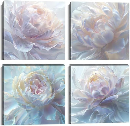 White Flower Canvas Wall Art Floral Pictures Prints Abstract Flower Wall Decor for Living Room Bedroom Bathroom Office Home Decorations Framed Artwork Ready to Hang (12''W x 12''H x 4)