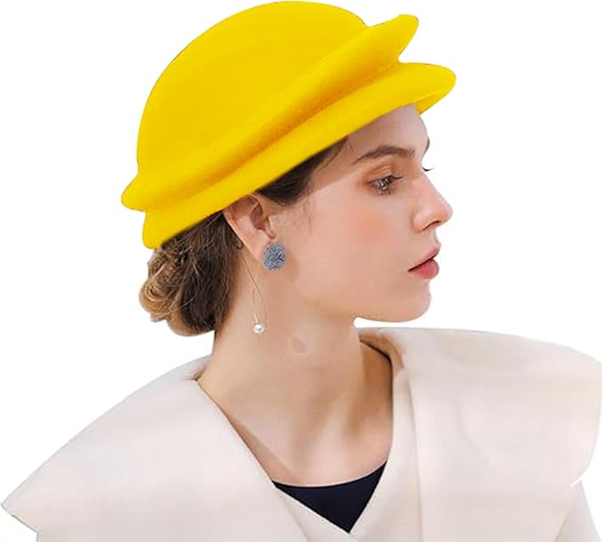 ORIDOOR Women Vintage 100% Wool Felt Flowers Bucket Cloche Bowler Hat Church Wedding Beret Hat