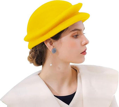 ORIDOOR Women Vintage 100% Wool Felt Flowers Bucket Cloche Bowler Hat Church Wedding Beret Hat