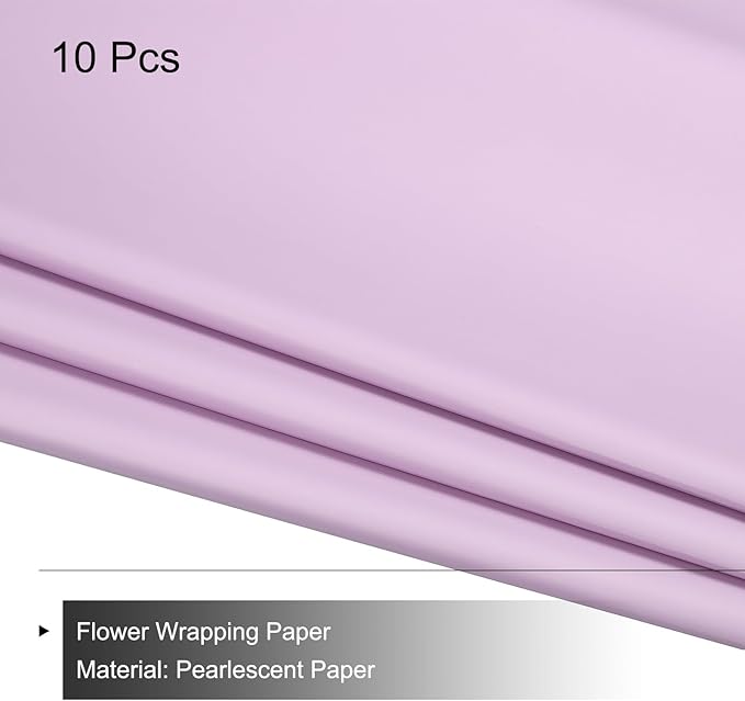 MECCANIXITY Pearlescent Film Flower Wrapping Paper 22.8x22.8 Inch Waterproof for DIY Crafts, Gift/Gift Box Packaging Light Purple 10 Pcs