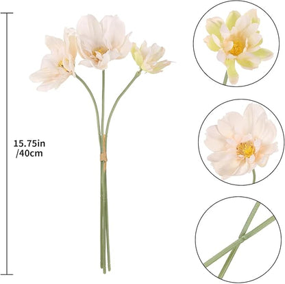 INSUNX 5 Bouquet Cosmos Artificial Flowers Champagne Fake Daisy Flowers 15Pcs Faux Wildflowers Silk Flowers for Wedding Garden Home Party Table Centerpieces Cake Decor (Champagne)
