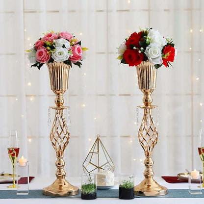Pack of 10 Wedding Floral Crystal Flower Centerpiece Vases for Reception Centerpieces Party Event, 23.2 inches Versatile Flower Arrangement & Candle Holder Stand