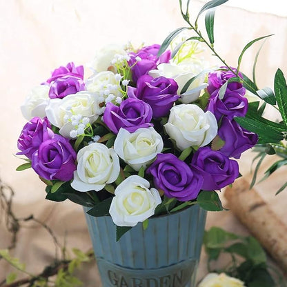 Veryhome Artificial Flowers Silk Roses Fake Bridal Wedding Bouquet for Home Garden Party Floral Decor 10 Pcs (Purple Straight stem)