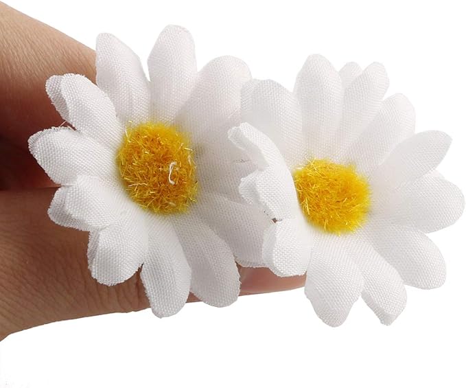 E-outstanding Silk Daisy Flower Head 100PCS 1.5Inch White Artificial Gerbera Fake Flowers Heads for Wedding Party,Home Decoration and DIY Craft