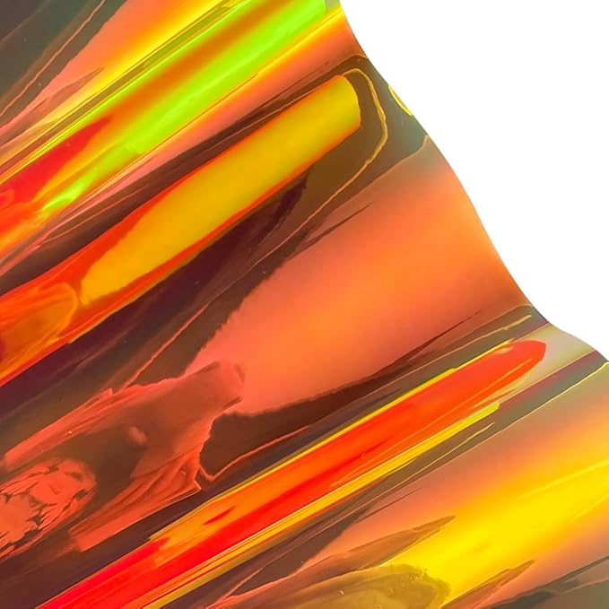 ONEART | 16 Gauge Holographic Iridescent Plastic Vinyl, 16"x54" Transparent Vinyl Fabric-Orange
