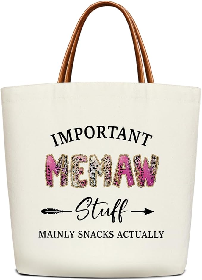 Canvas Tote Bag for Women, Important Stuff Bag with Leather Handle, Reusable Grocery Bags for Shopping Beach Travel