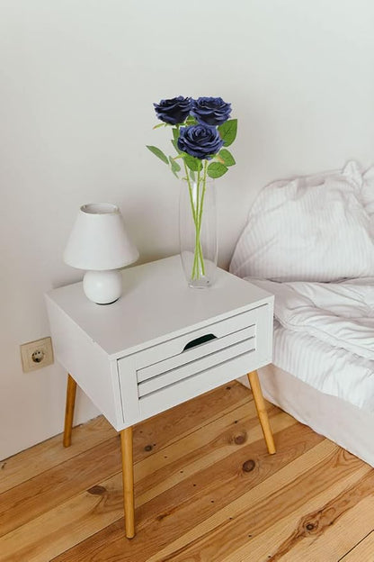 Artificial Rose Flower Navy Blue Flowers Navy Blue Roses Silk Flowers 12 pcs with Long Stem Silk Roses Bouquet for Wedding Bridal Shower Party Home Decoration