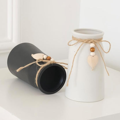 Charming 6-Inch Ceramic Vase | Jute Rope & Heart Charm Vase for Bohemian Farmhouse & Boho Décor, White Color