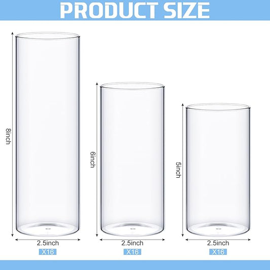 48 Pcs Cylinder Vases Set for Centerpieces, 6/8/10 Inch Tall Clear Glass Vase, Hurricane Floating Candle Holder for Wedding Table Decor, 2.5''/2.7''/3.3''' Diameter (2.5'' X 5'',6'',8'')
