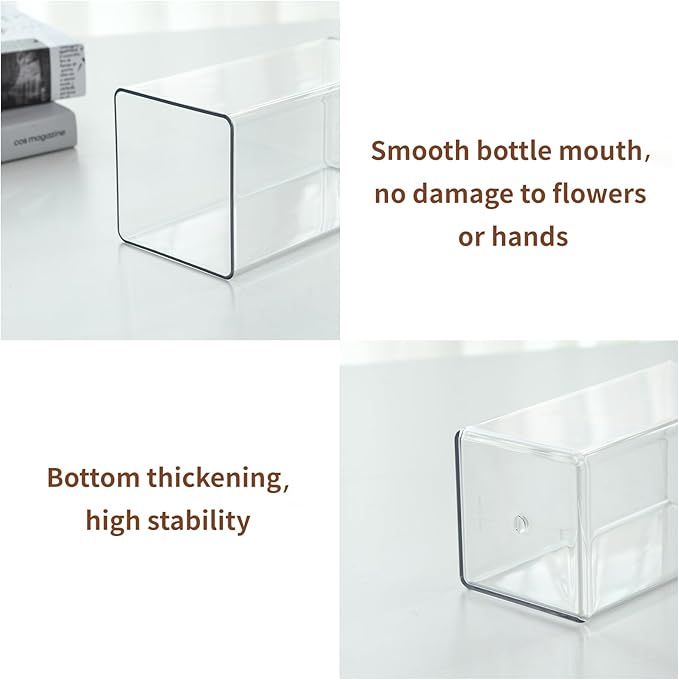 Acrylic Square Flower Vase, Non-breakable Vase, 4" x 4" x 10" Tall Clear Vases for Flower, Large Cube Floral Plant Container, Planter Terrarium for Wedding Party Event, Home Office Decor