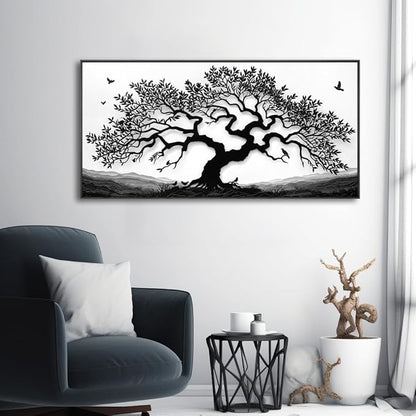 MooMel Wall Art Tree of Life White and Black Abstract Wall Art Canvas Painting for Living Room Bedroom Dining Room Home Office Decor Large Framed Ready to Hang 30"x60"