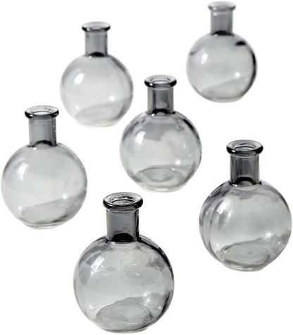 Serene Spaces Living Set of 6 Small Smoke Grey Ball Bud Vases, Transparent Glass Vases for Weddings, Events, Parties, Floral Centerpieces for Home Decor, Measures 4" Tall