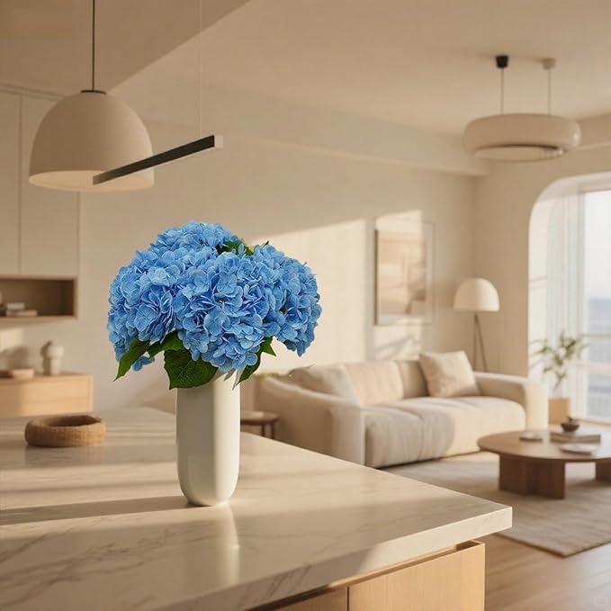 4Pcs Blue Hydrangea Artificial Flowers 21 Inch Real Touch Flowers with Stems Fake Artificial Hydrangeas Flowers for Bouquet Table Centerpieces Spring Decorations for Home