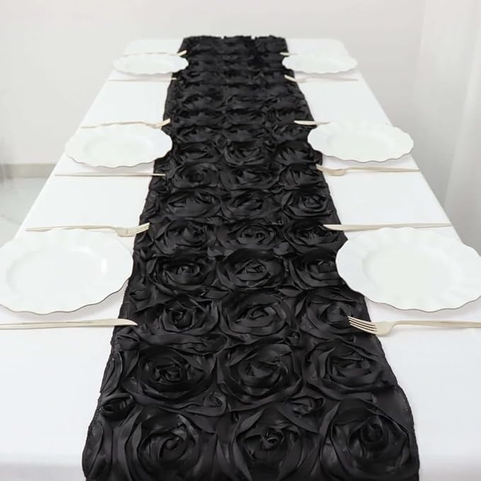 Efavormart Wonderland Rosette Premium Table Runners for Weddings Party Banquets Decor Fit Rectangle and Round Table - Black