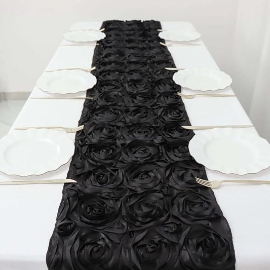 Efavormart Wonderland Rosette Premium Table Runners for Weddings Party Banquets Decor Fit Rectangle and Round Table - Black