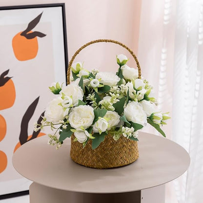 Floweroyal 2 Bunches Peony Artificial Flowers White Flowers Silk Peonies Bouquets for Wedding Party Table Centerpieces Floral Arrangement Home Kitchen Decor