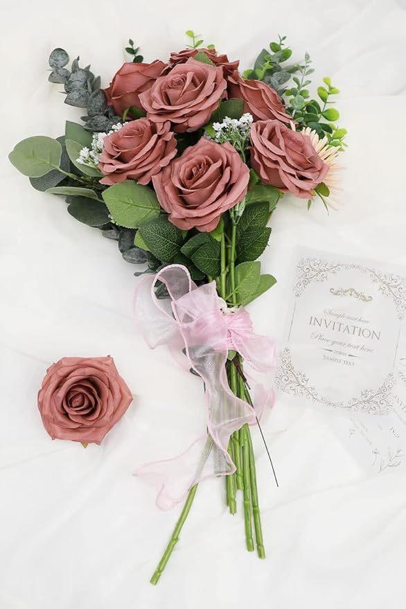 30 Pcs Artificial Rose Flower Dusty Rose Flowers Silk Flowers with Long Stem Silk Roses Bouquet for Wedding Bridal Shower Party Home Decoration