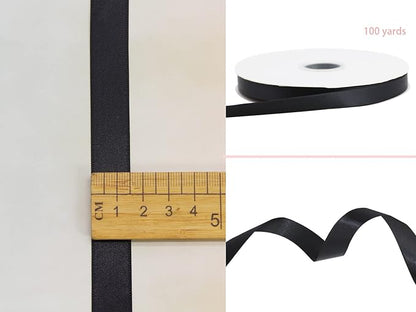 Black Double Faced Satin Ribbon 5/8 Inch (15mm) - 100 Yards Continuous Fabric for Flower Boutique, Gift Wrapping, Christmas, DIY Crafts, Hair Headband, Sewing, Home Decoration