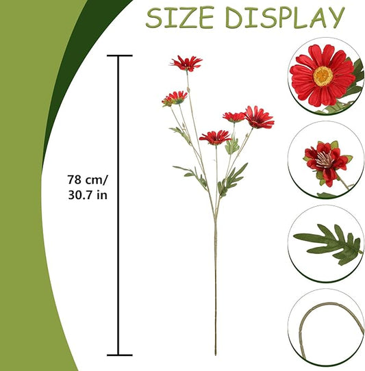 Red 36 Heads Artificial Daisies 6Pcs 29.52” Silk Daisies Flowers with Long Stem Fake Wild Flowers for Room Home Bath Outdoor Garden Party Aisle Arrangement(Red)