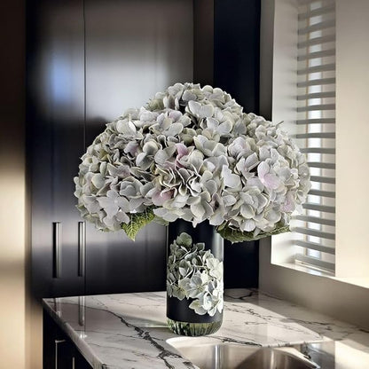 2Bouquets Artificial Fake Flowers Plants Silk Hydrangea Arrangements Wedding Bouquets Decorations Plastic Floral Home Kitchen Garden Party Festival Bar DIY (Gray Green,5 Flower Heads)