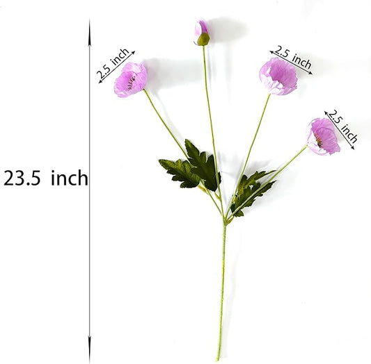 ATFL Light Poppy Flowers Artificial for Wedding Decorations,12 Pcs Fake Faux Silk Poppies Bulk for Home Decor Table Centerpieces Floral Arrangement（ 23.5‘’, Light Purple
