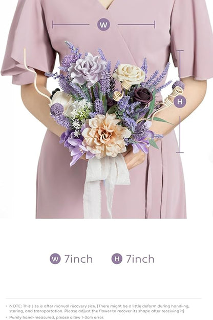 Ling's moment Artificial Flowers Purple Bridesmaid Bouquet Set of 4, Lavender Wedding Flowers Bouquets for Bridesmaids, 7 Inch Bridal Bouquets for Bridesmaids, Wedding, etc