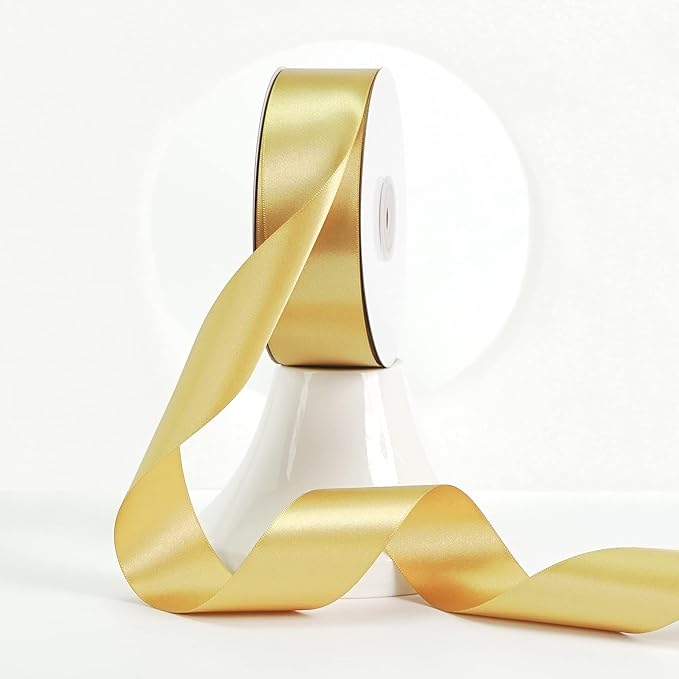 MEEDEE Gold Satin Ribbon 1-1/2 Inch Gold Ribbon Lux Double Faced Satin Ribbons by 50 Yards Polyester Satin Ribbons for Crafts, DIY Crafts, Wedding, Flower Bouquet, Holiday Decorating