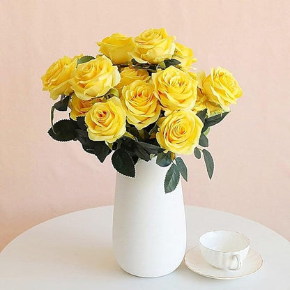 Jasion 4 Bundles Artificial Roses Flowers 10 Heads Arrangement Silk Bridal Bouquet for Home Office Parties and Wedding Decoration (Yellow 4pcs)