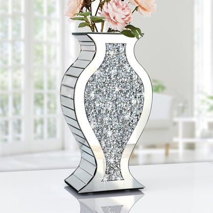 Crushed Diamond Mirror Vase Crystal Silver Glass Stunning Decorative Vase Flower Luxury for Home Décor. Can’t Hold Water.