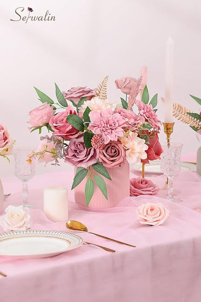 Serwalin Artificial Flowers Dusty Pink Silk Fake Flowers for DIY Wedding Bouquets Cake Flowers Spring Decor Table Centerpieces Arrangements Baby Shower Decoration